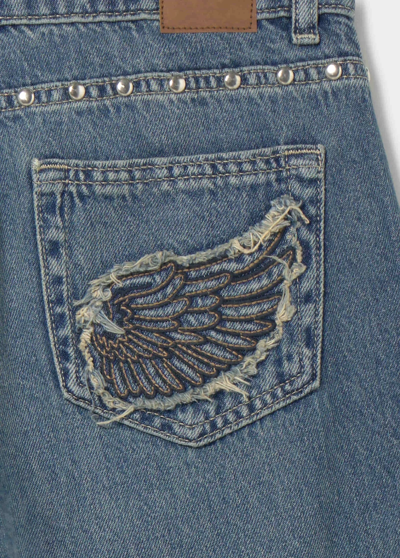 Straight-leg jeans with embroidered wings