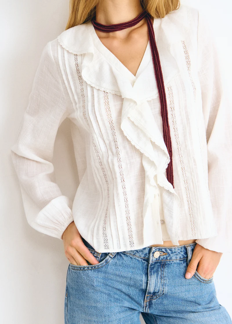 Lurex central ruffle blouse