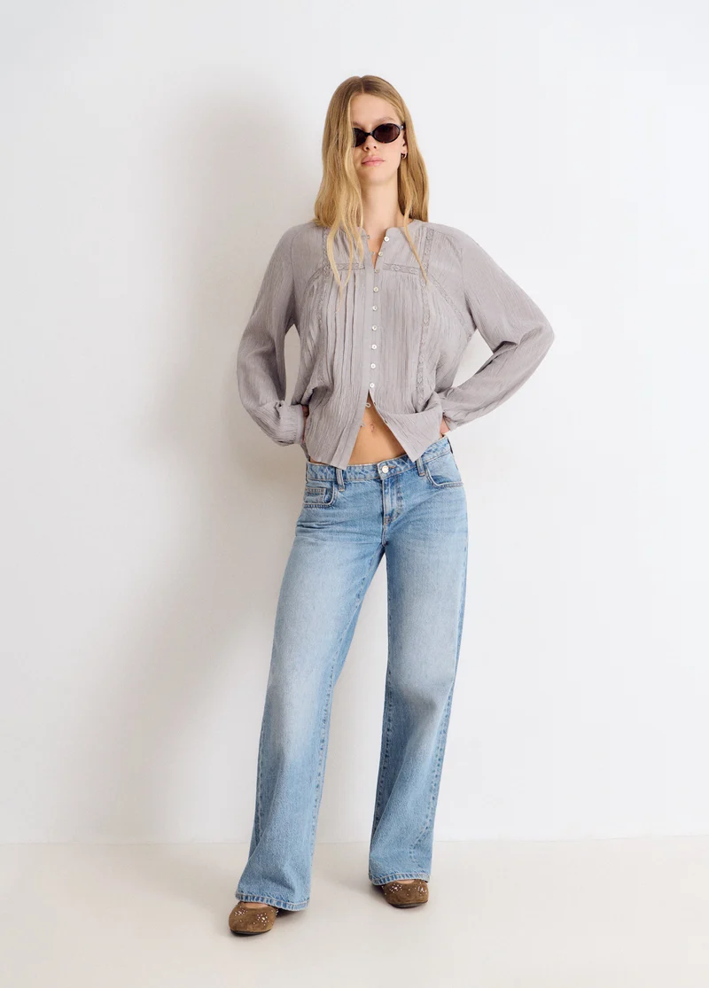 Lace pintuck long-sleeve blouse