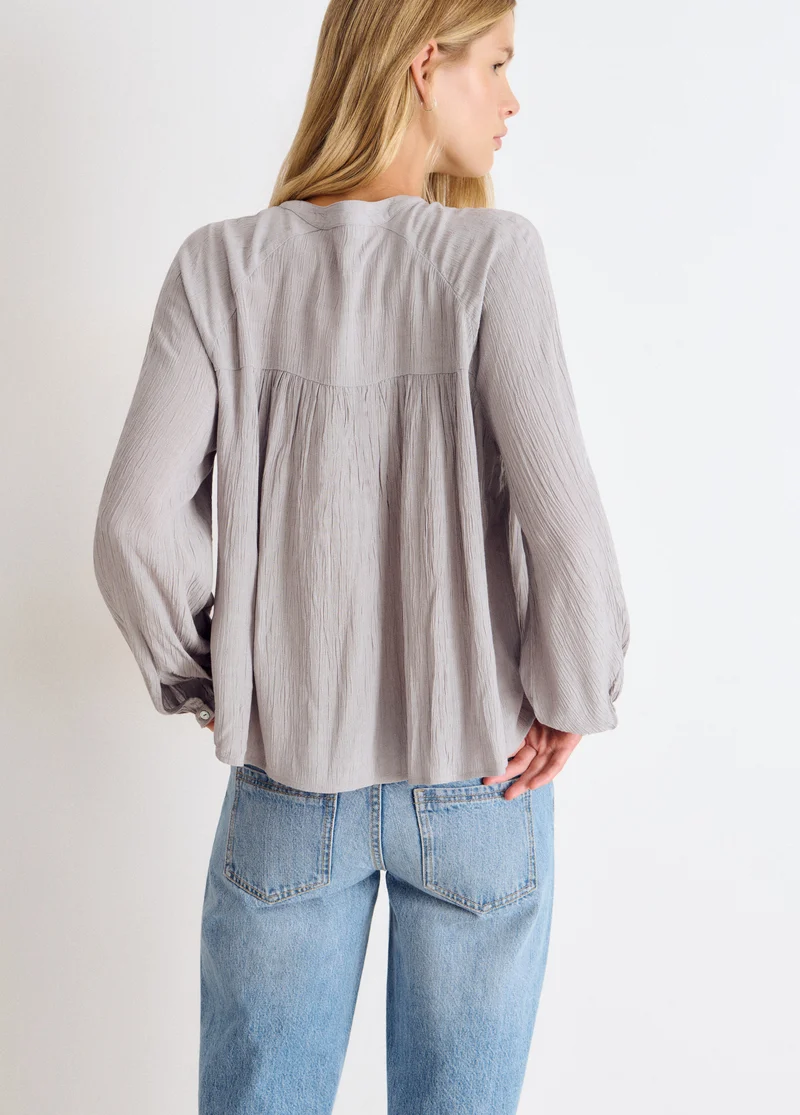 Lace pintuck long-sleeve blouse