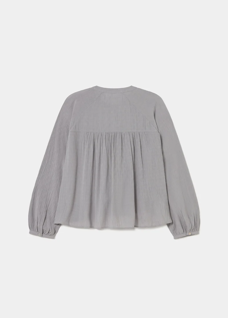 Lace pintuck long-sleeve blouse