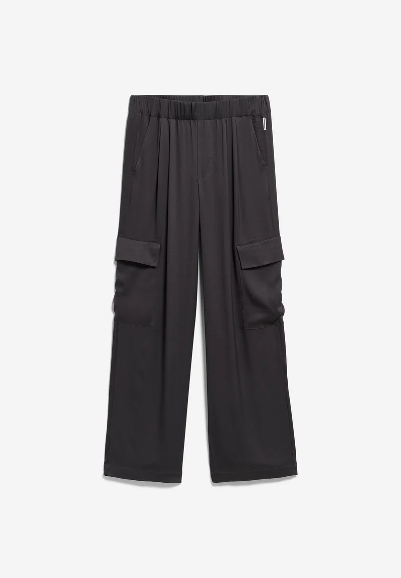 SATIN PULL-ON WIDE CARGO-HOSE | dark steel