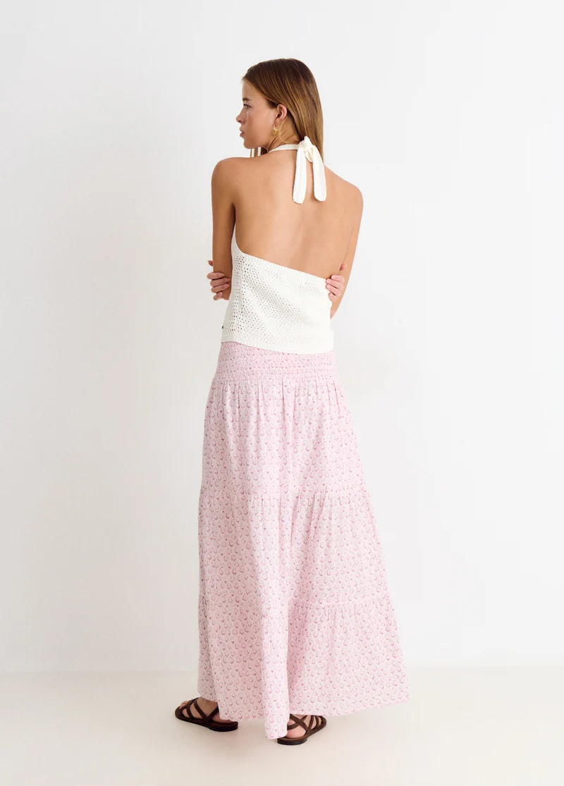 Long printed smocked skirt