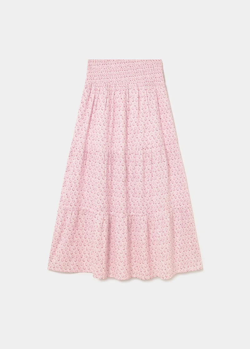 Long printed smocked skirt