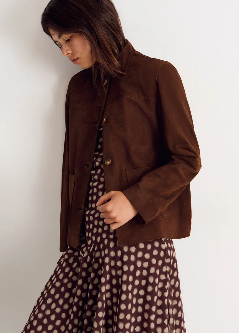 Mandarin-collar leather jacket