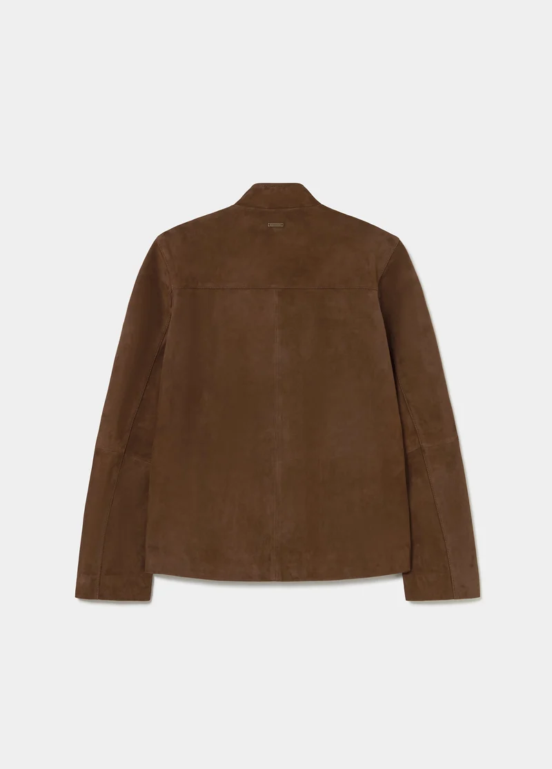 Mandarin-collar leather jacket