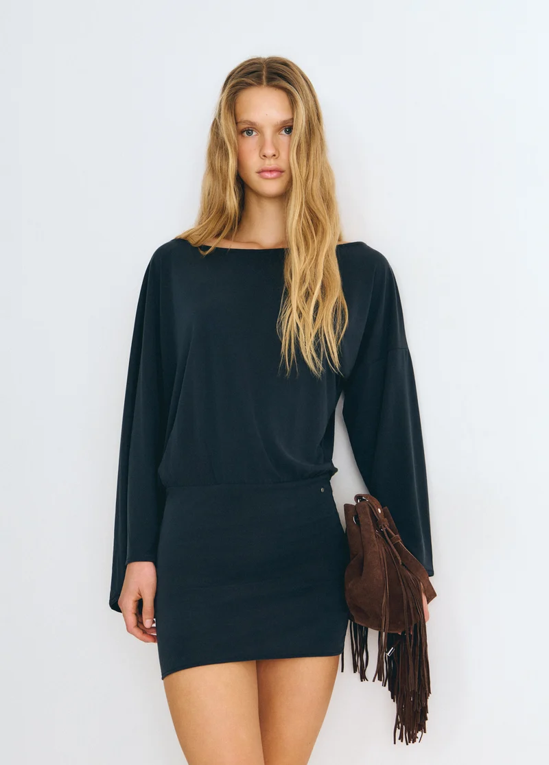 Cupro cape-sleeve dress