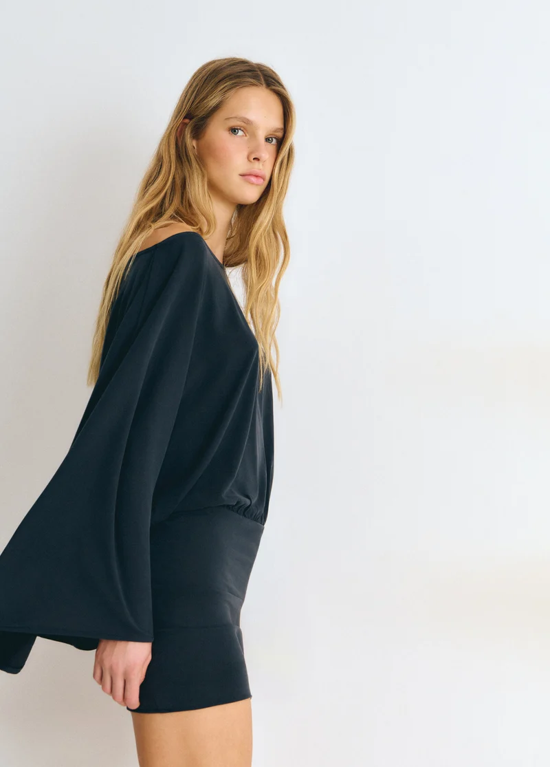 Cupro cape-sleeve dress