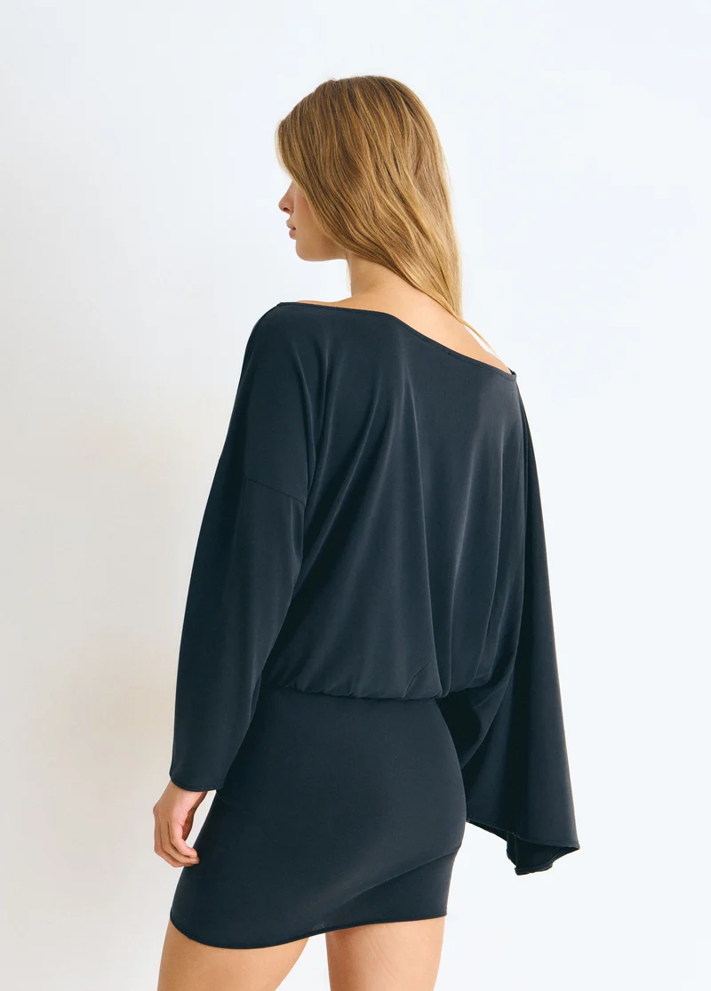 Cupro cape-sleeve dress