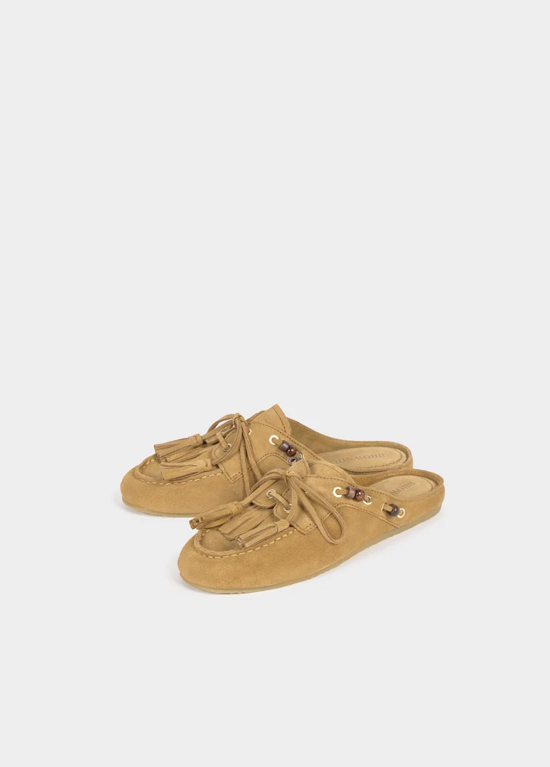 Leather tassel mule loafers
