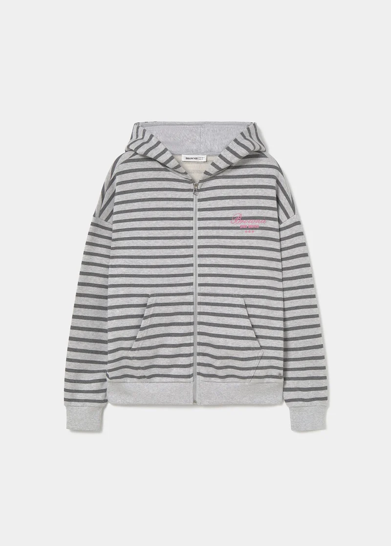 Striped zip-up sweatshirt with embroidery