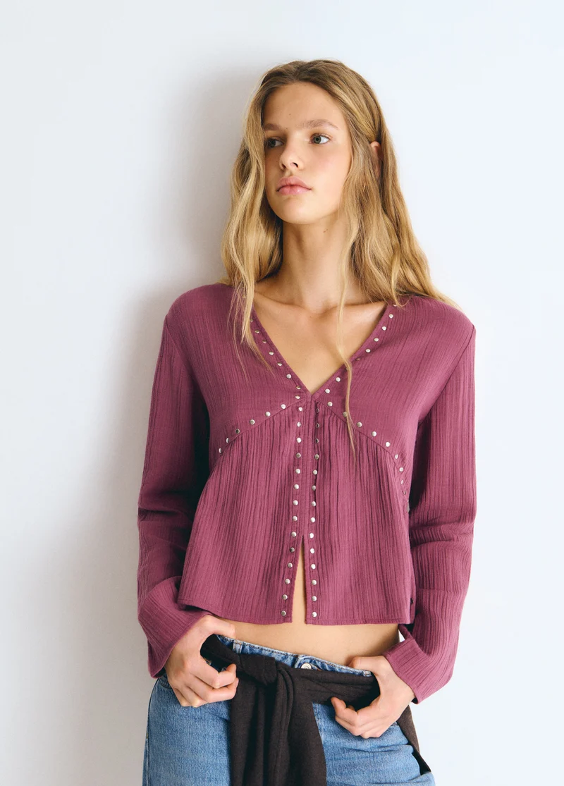 Long-sleeve studded blouse