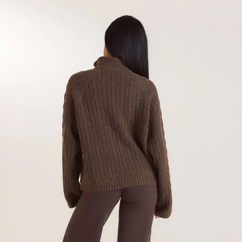 Strickpullover mit Viertelreißverschluss - Taupe