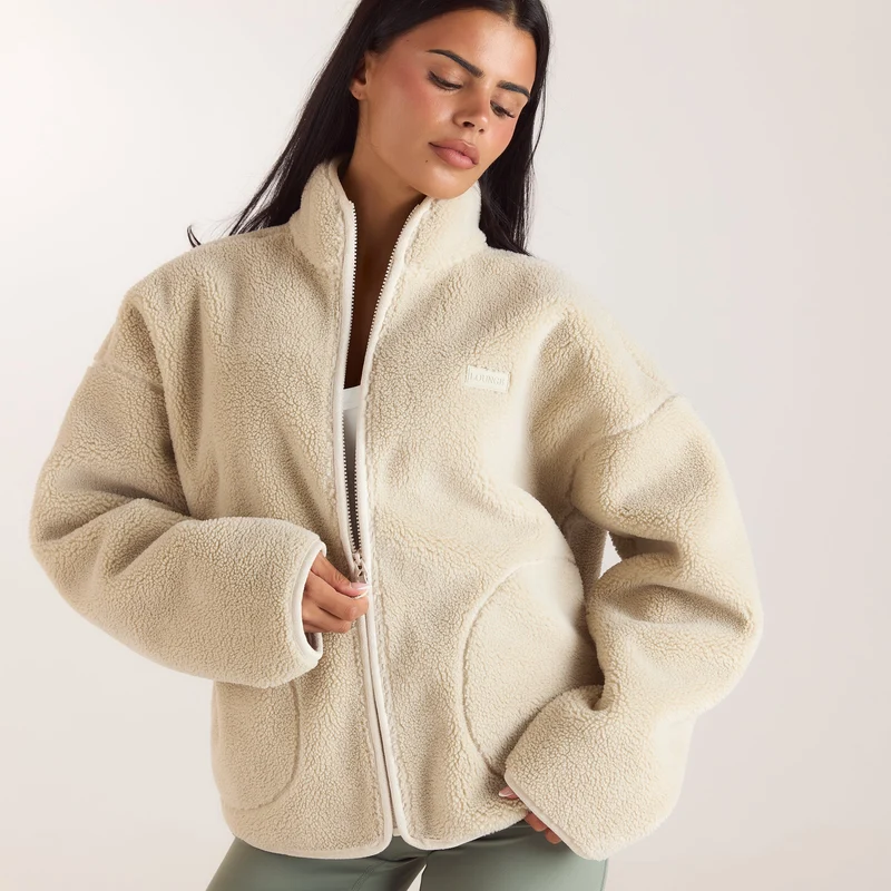 Borg-Jacke mit Reißverschluss - Crèmefarbe