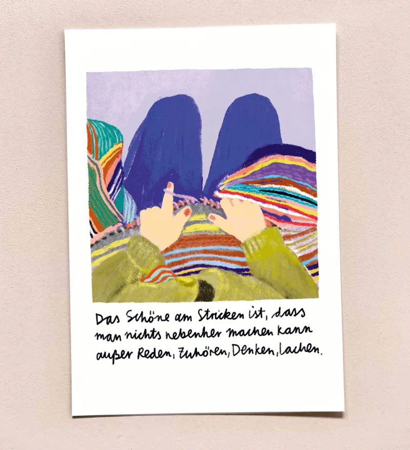 Postkarte "Das Schöne am Stricken ist,..."