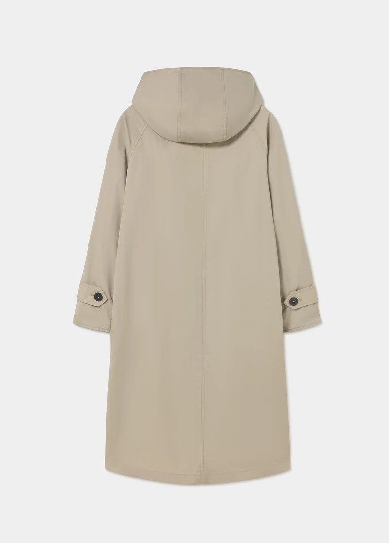 Long hooded trench coat