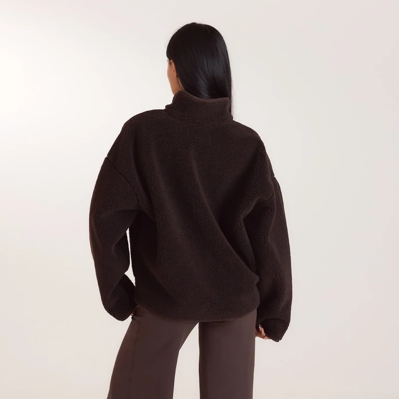 Borg-Jacke mit Reißverschluss - Schokolade
