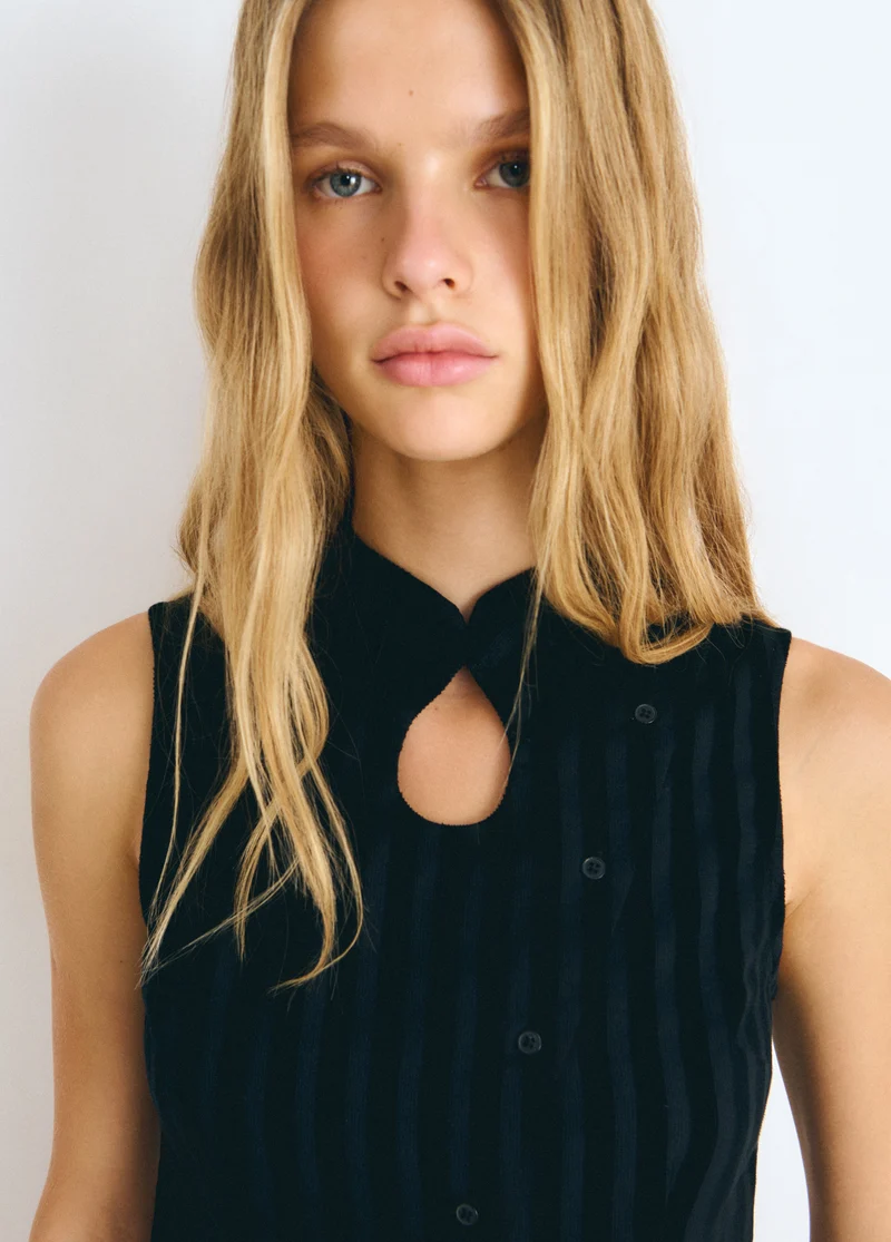 Corduroy striped button-up top
