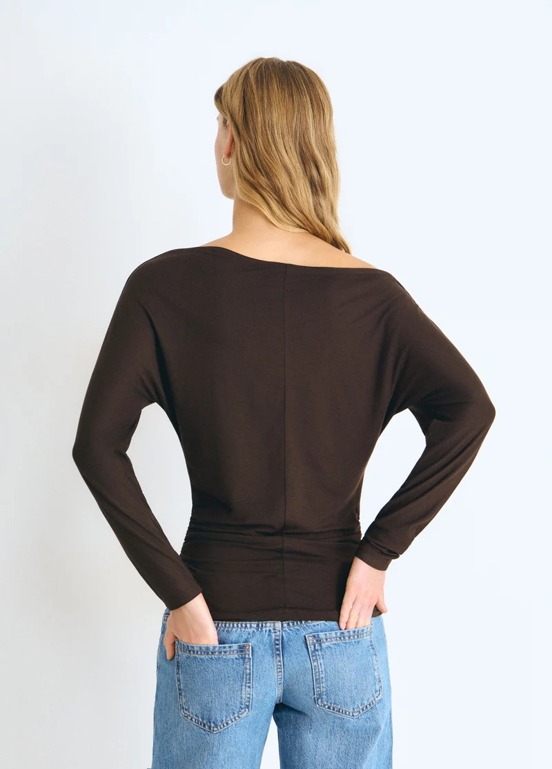 Boat-neck studded T-shirt