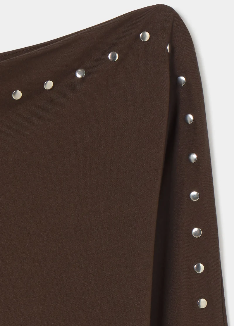 Boat-neck studded T-shirt