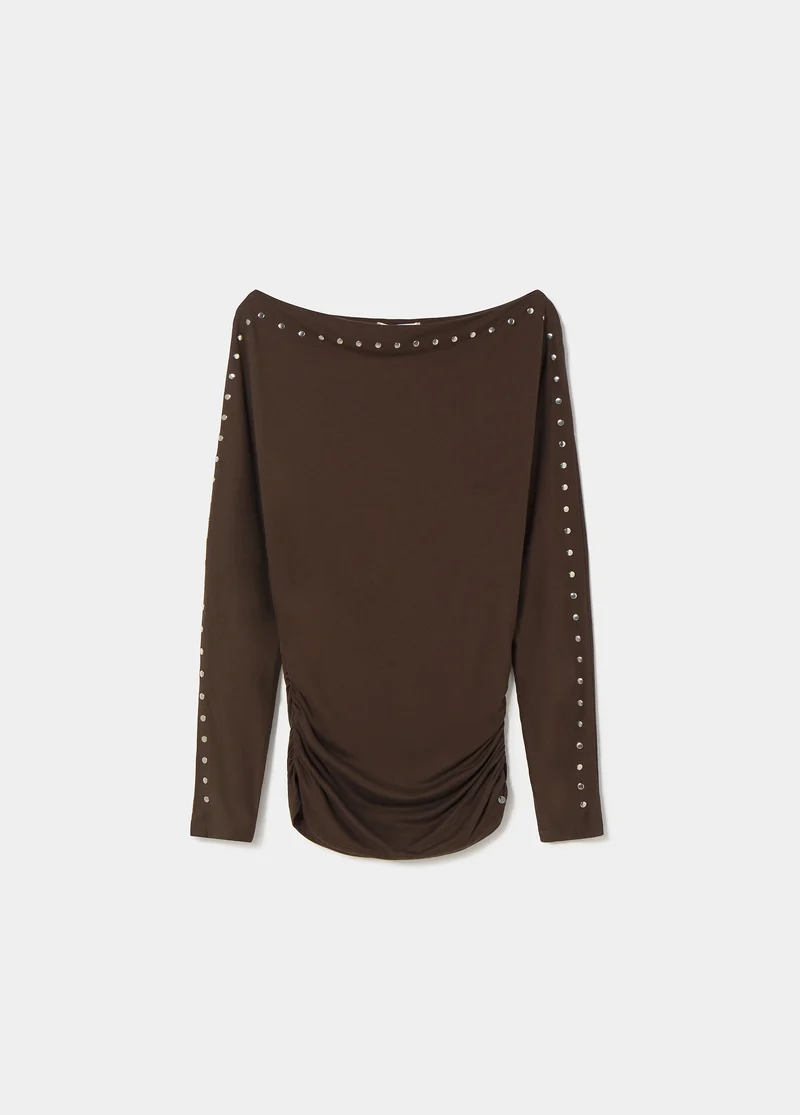 Boat-neck studded T-shirt