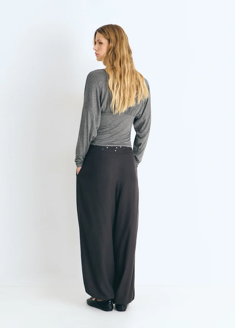 Harem pants with studded waistband
