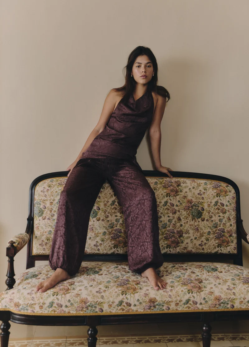Harem pants with fringed scarf