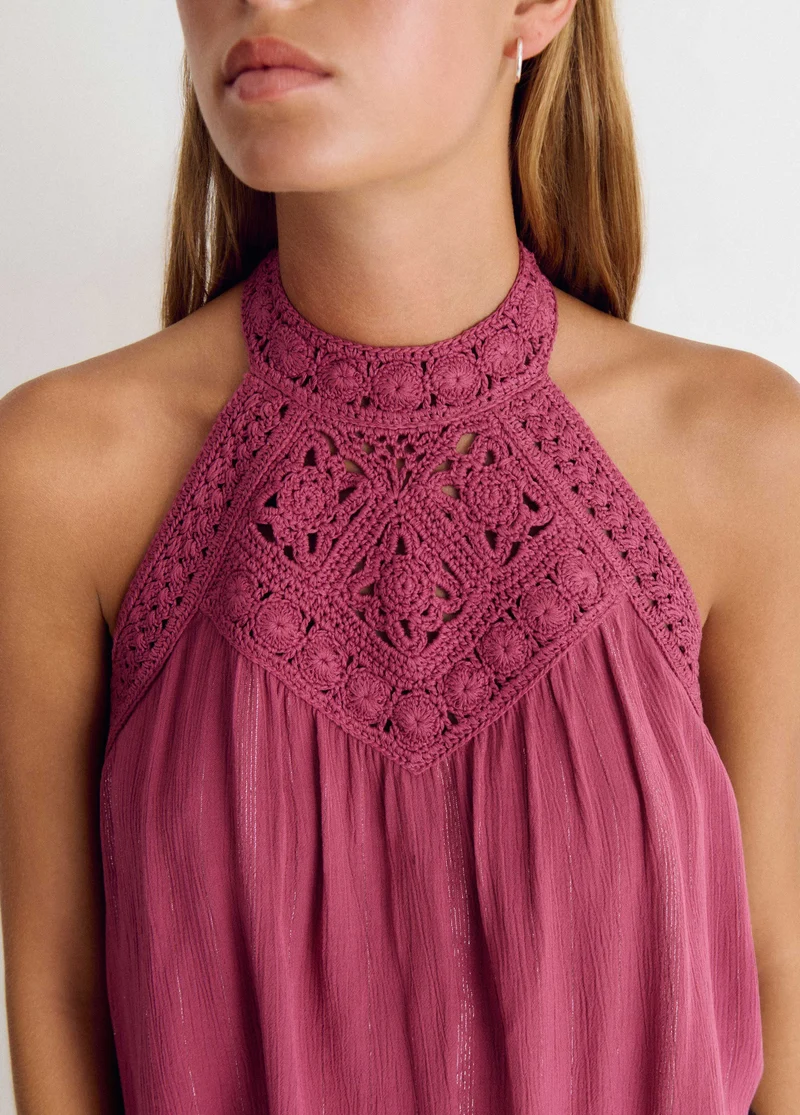 Halter top with crochet neckline