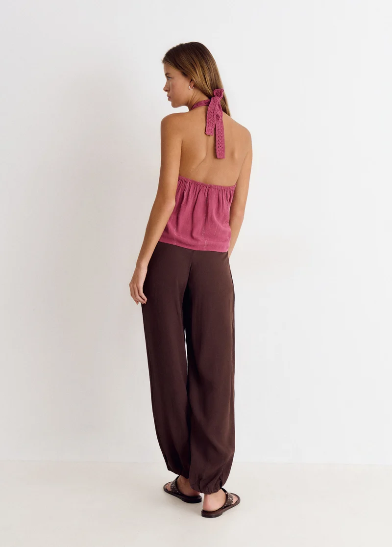Halter top with crochet neckline