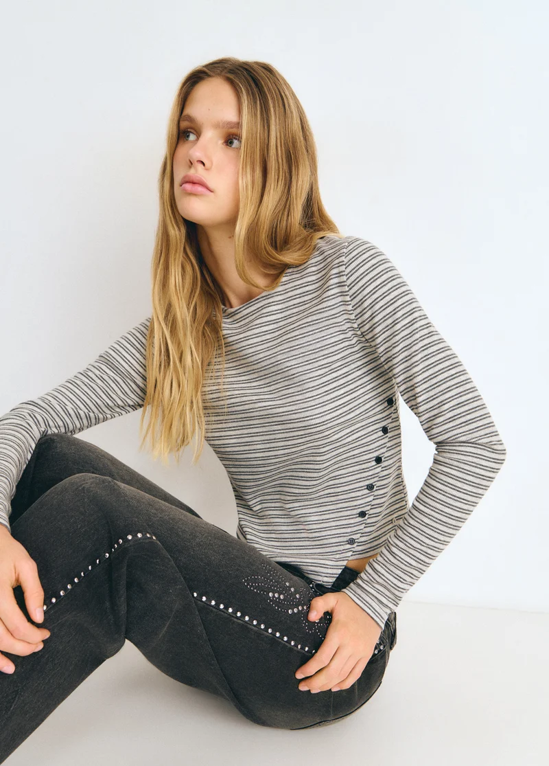 Striped button-up T-shirt
