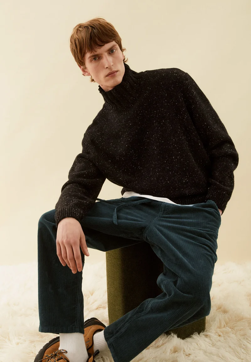 TWEED STRICK-ROLLKRAGENPULLOVER | black