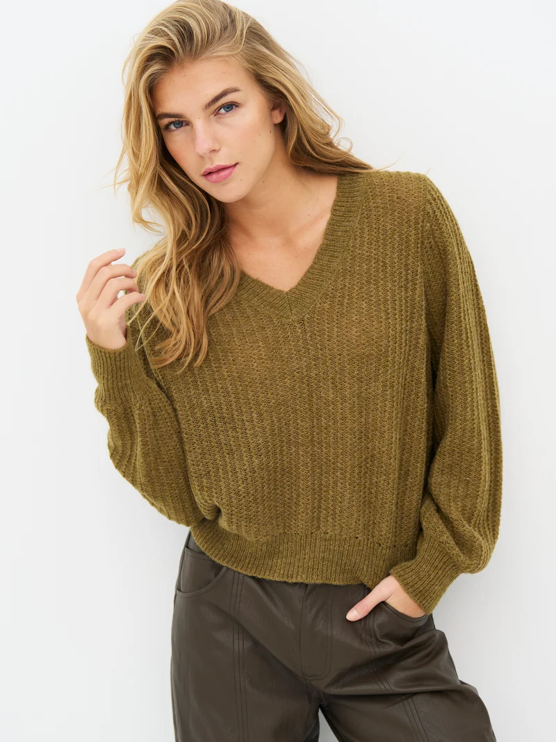 EVANGELINE Bluse Strick - Moss