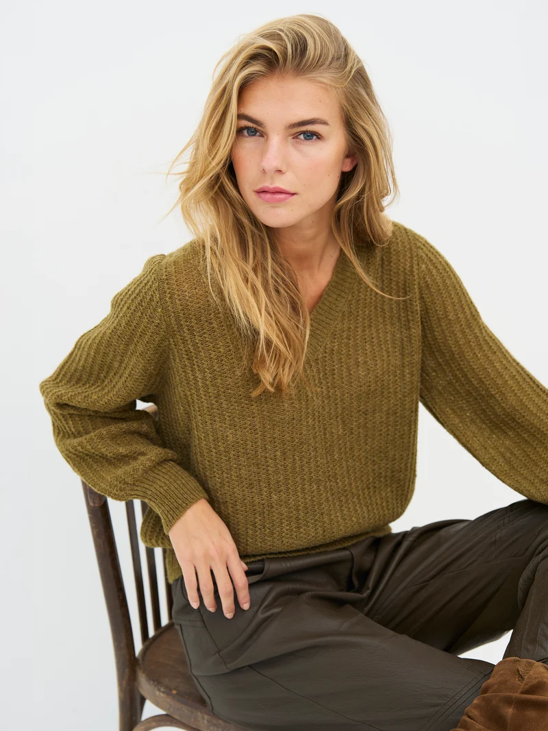 EVANGELINE Bluse Strick - Moss