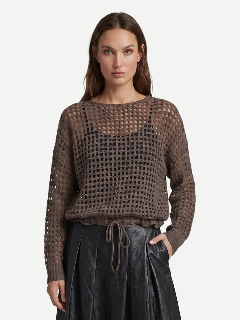 EVALINA Strickbluse - Brown