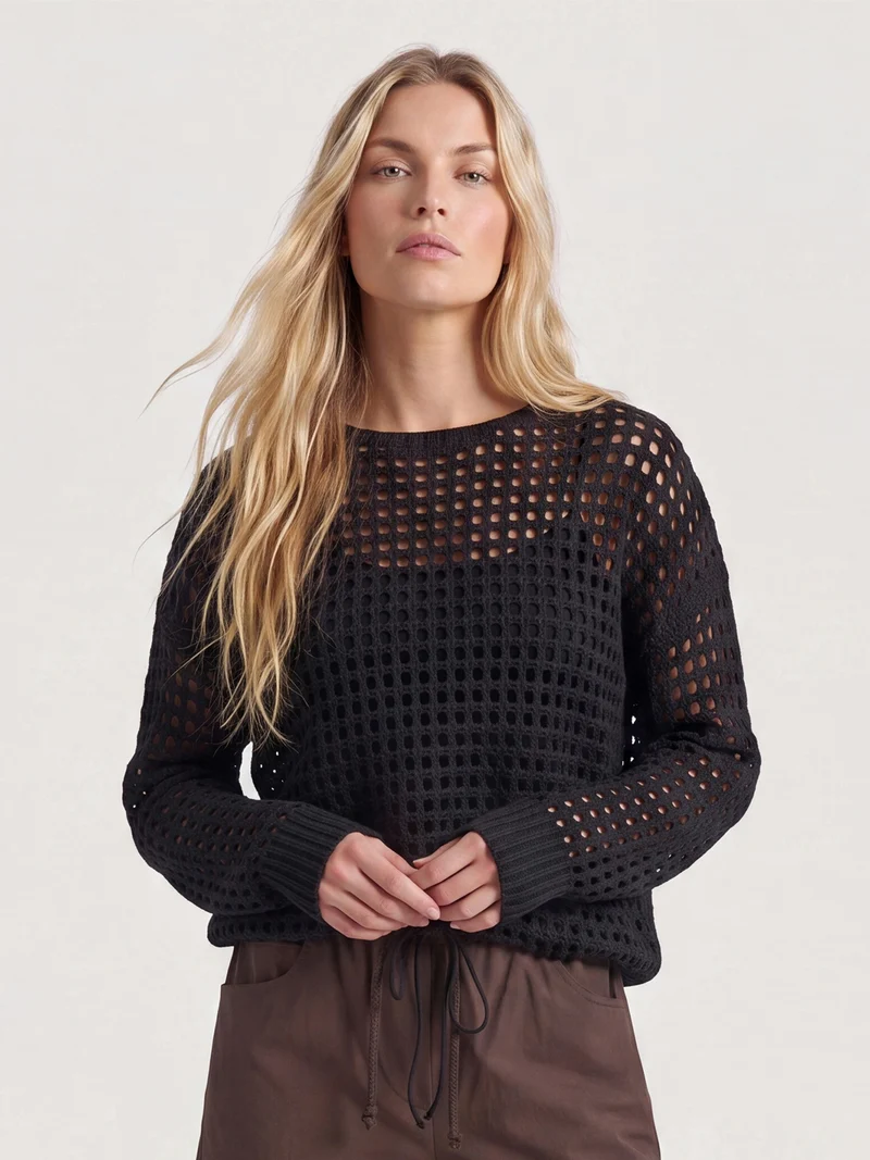 EVALINA Strickbluse - Schwarz