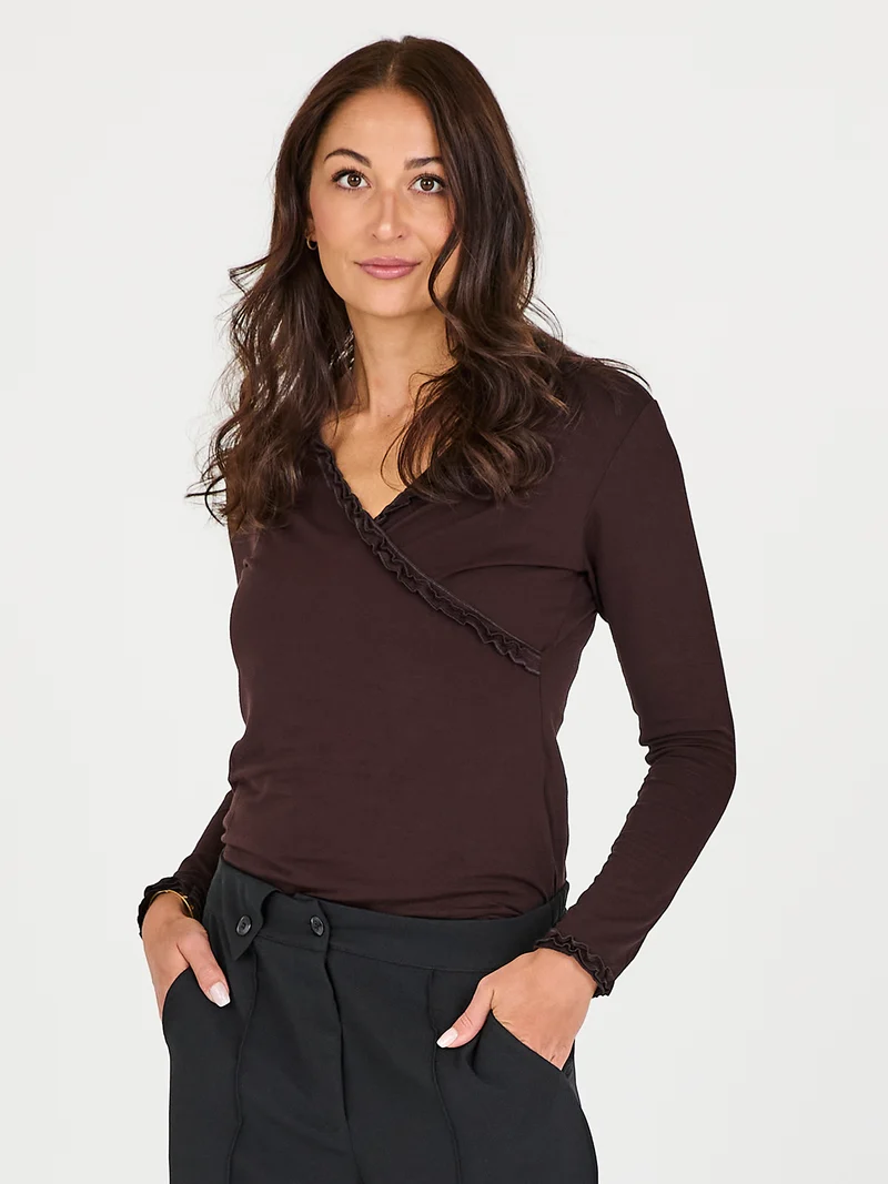 ADELE Wickel-T-Shirt - Dark Brown