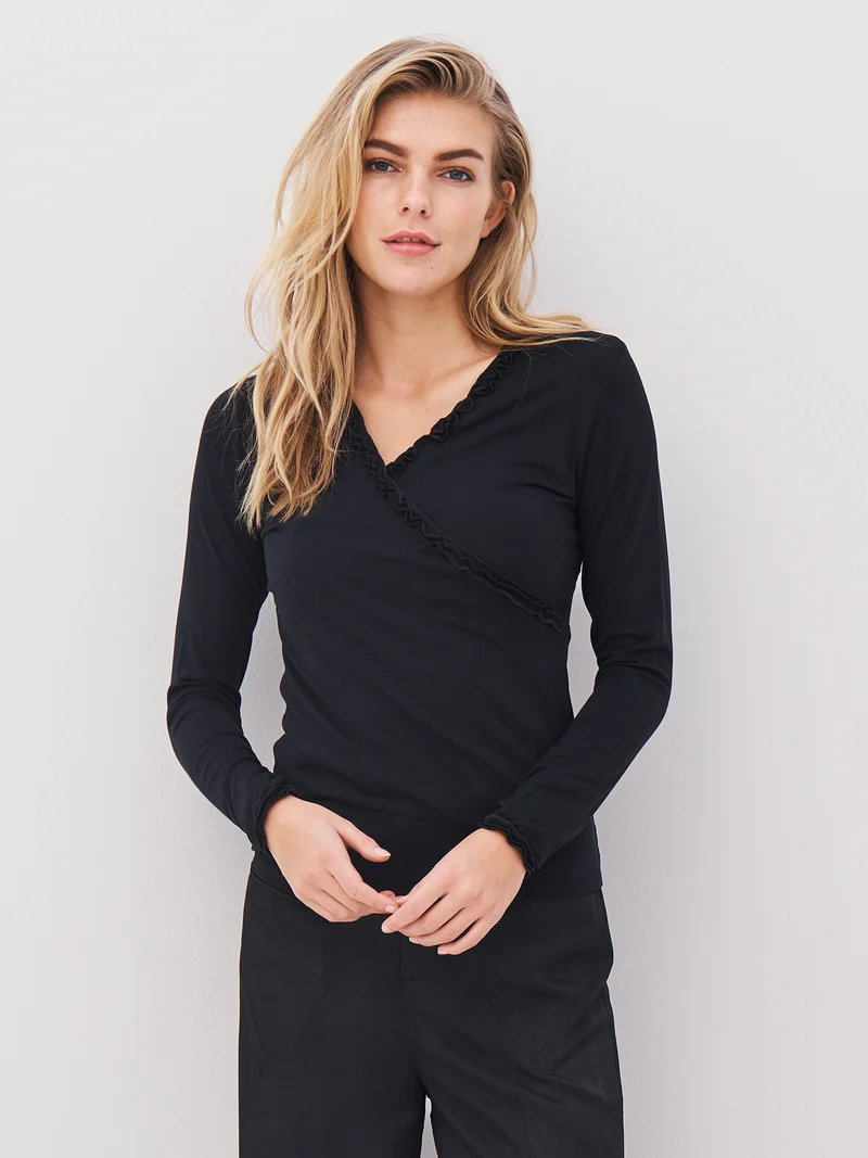 ADELE Wickel-T-Shirt - Schwarz
