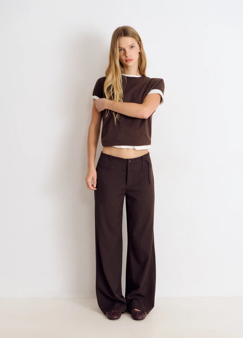 Wide-waist pinstripe trousers