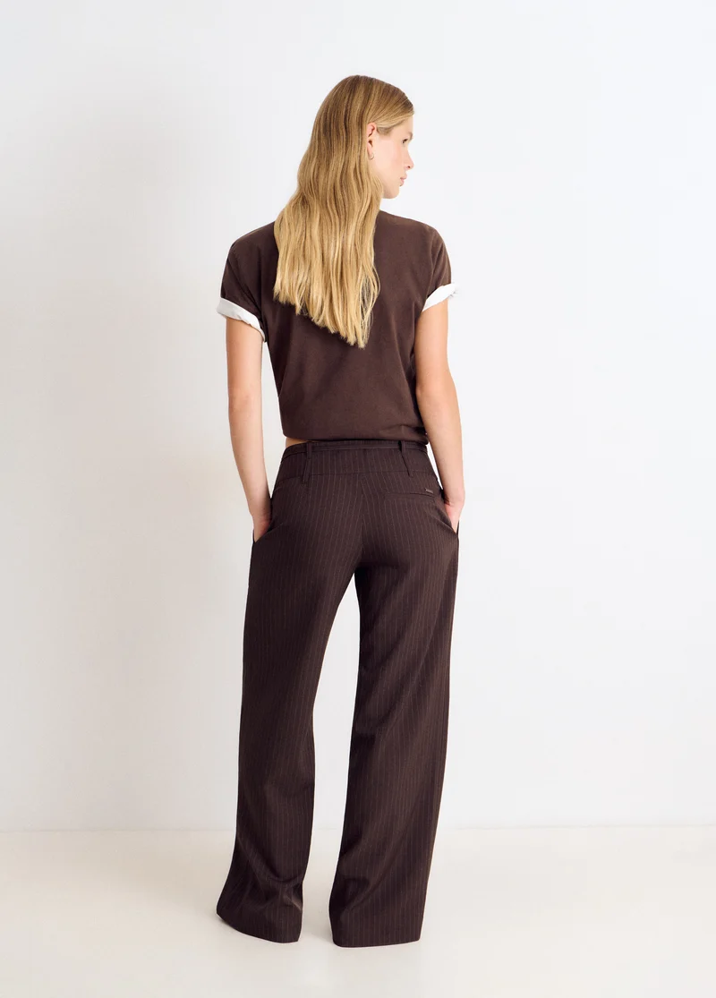 Wide-waist pinstripe trousers