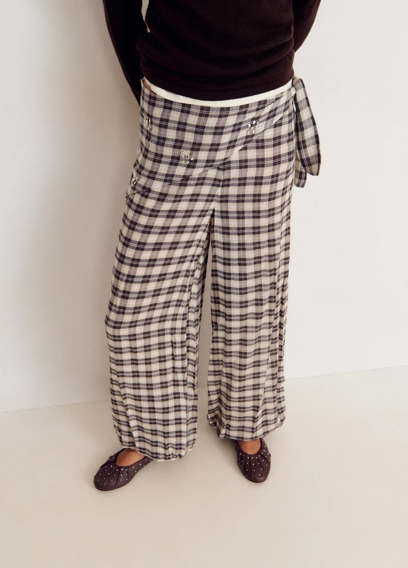 Plaid harem pants with scarf