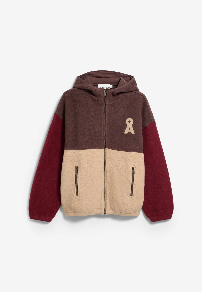 BAUMWOLL-FLEECE-KAPUZENJACKE | honey reed-claystone-velvet red