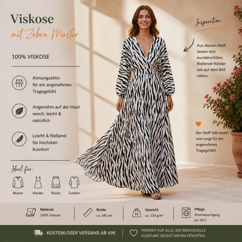 Viskosestoff Zebra schwarz/weiß