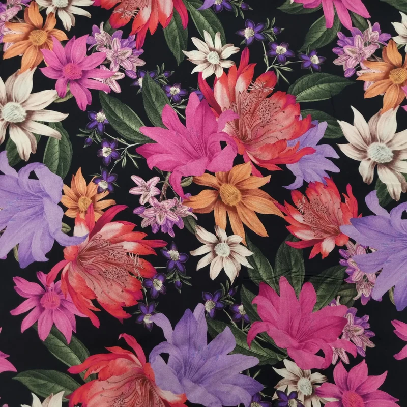 Viskosestoff mit Blumen pink 100 cm Reststück