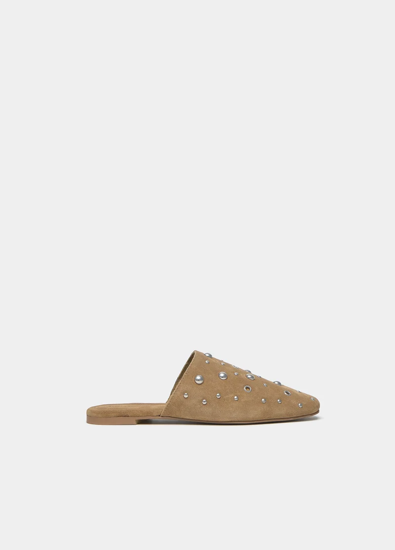 Suede studded mule