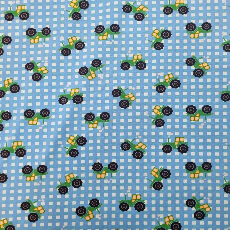 Baumwolljersey mit Traktoren blau 70 cm Reststück