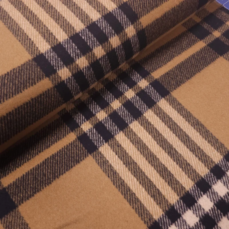 Wollstoff beige/dunkelblau kariert 180 cm Reststück