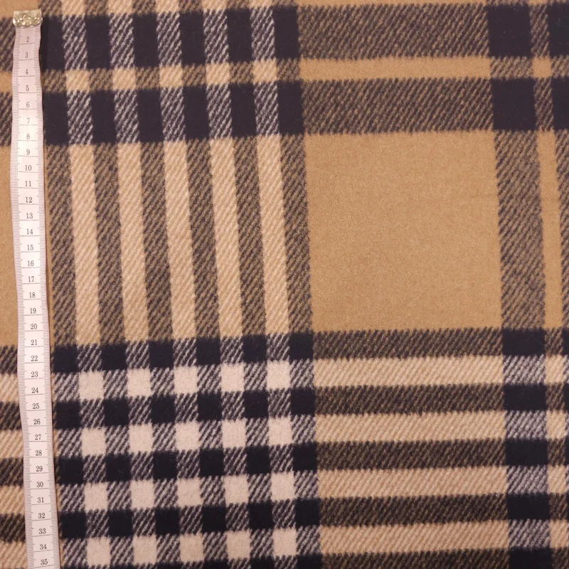 Wollstoff beige/dunkelblau kariert 180 cm Reststück