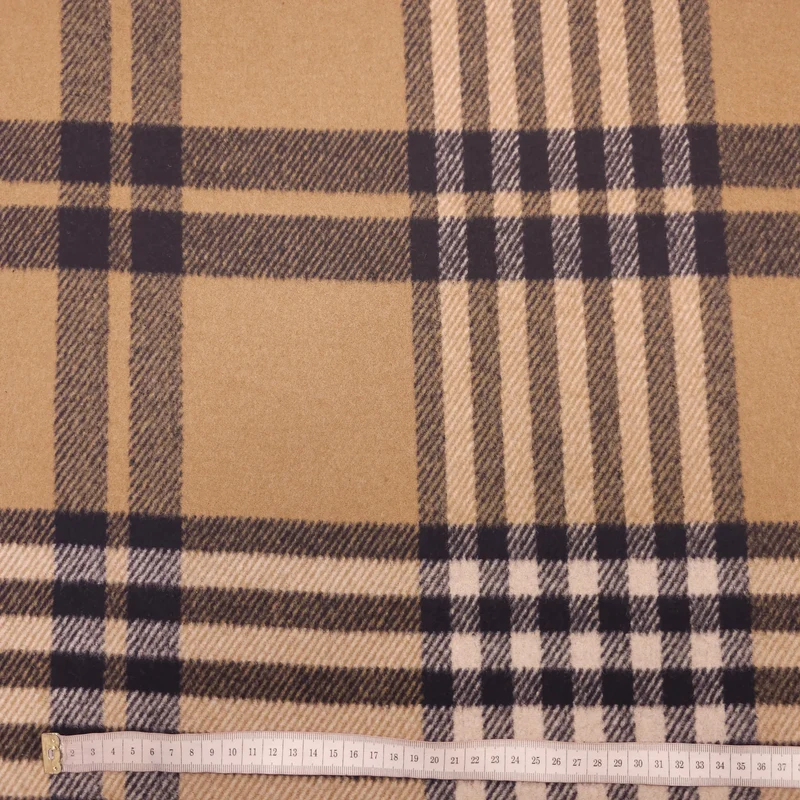 Wollstoff beige/dunkelblau kariert 180 cm Reststück
