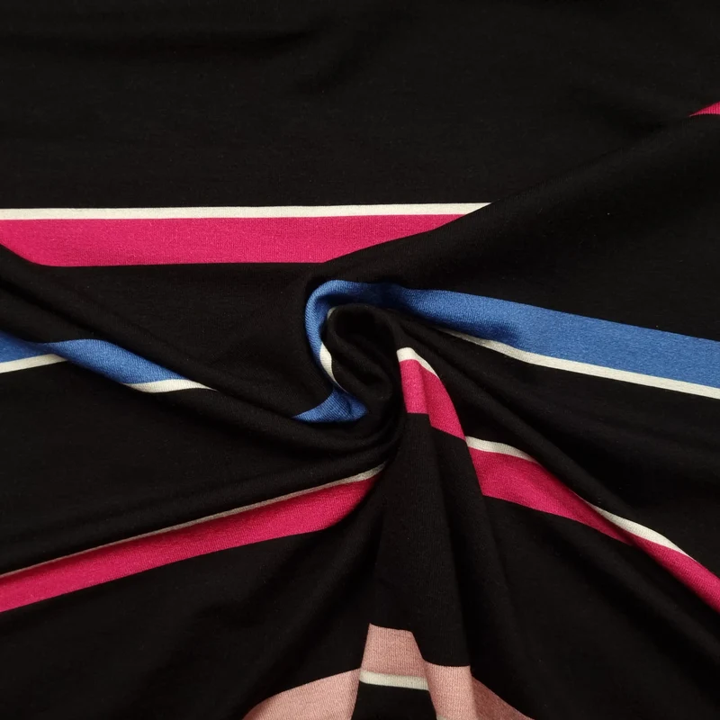 Viskosejersey gestreift schwarz mehrfarbig 140 cm Reststück