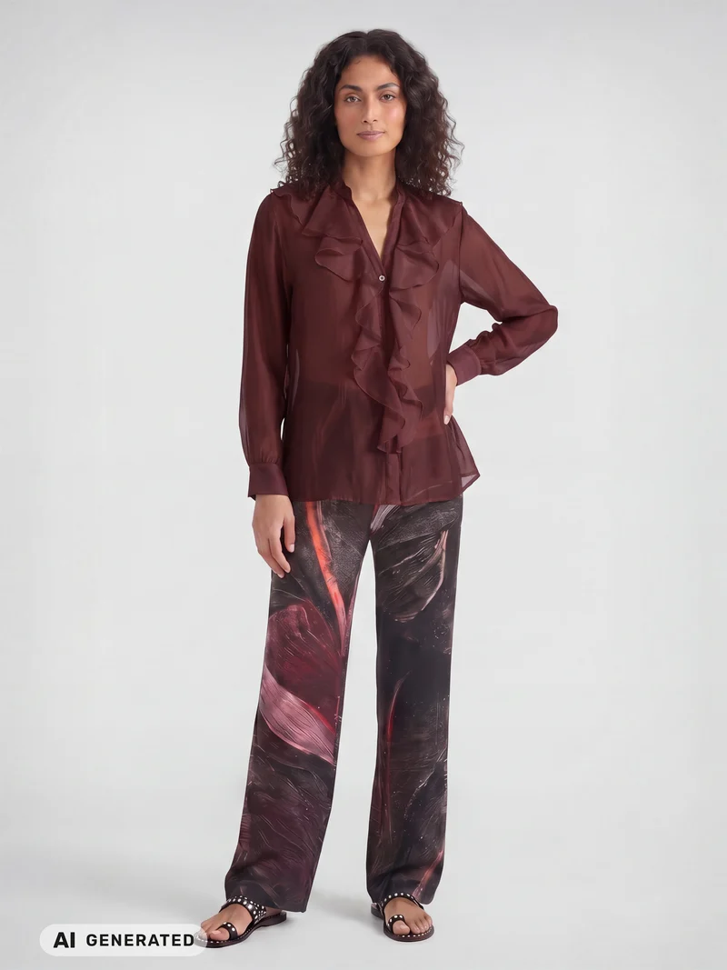 ELLY Hemd Rüsche - Burgundy